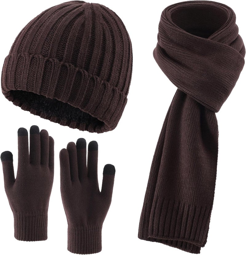 Connectyle 3 PCS Fleece Lined Cold Weather Set, Warm Winter Beanie Hat, Long Scarf and Touchscreen Gloves for Men & Women - Image 1